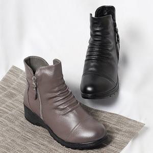 천연 소가죽 발 편한 쿠션 겨울 기모 부츠 신발 따뜻한 통굽 키높이 엄마 앵글 부츠 5cm N907