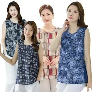 우일 여성 여름 인견 패턴 민소매 나시 티셔츠 마담 중년 아줌마 엄마옷 상의