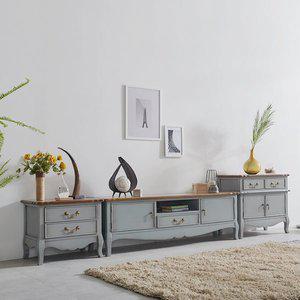 [리체갤러리] 수입 프렌치 엔틱가구 원목 빈티지엔틱 샤인 그레이 거실장 세트