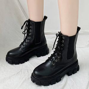 [오리지널픽_베리슈] 여성 5cm 통굽 어글리 첼시 키높이 플랫워커 레이스업 앵클부츠 봄 가을 겨울 앵글부츠