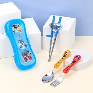 또봇 익스슬림 교정용젓가락 스푼포크 케이스 4P세트 수저세트 어린이집 유치원 초등학생 소풍 휴대용