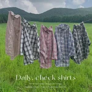 핫핑 [베스트셀러/간절기템] 소프트밀키 오버핏 포켓 체크 긴팔셔츠