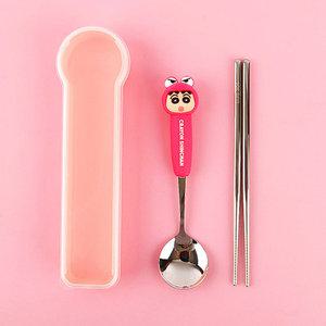 짱구 피규어 숟가락 젓가락 세트-핫핑크
