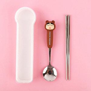 짱구 피규어 숟가락 젓가락 세트-브라운