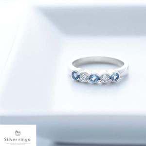 [실버링고]실버925 3월탄생석 무지개모양반지 블루레인보우R