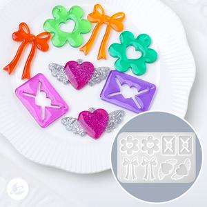 하트 날개 편지 꽃 플라워 리본 키링 레진 아트 몰드 RM441