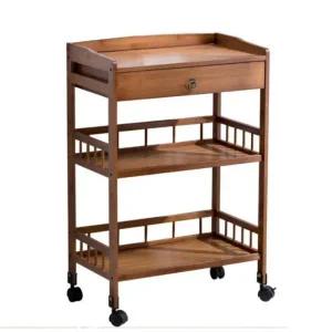 원목 수납 트롤리 이동식조리대 이동식 카트 웨건 우드 트롤리 3단