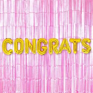 은박 풍선 축하 골드 + 커튼 메탈핑크 세트 파티 장식/데코/초청/벽장식/소품/수술/파티장/생일/홈파티/반