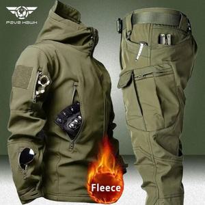 미군 티셔츠 밀리터리 팬츠 군용 서바이벌 겨울 양털 전술 세트 남성용 군사 방수 상어 피부 소프트 쉘