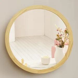 플로스 편백나무 화장대 욕실 거울 벽걸이 원형 화장실 거울 볼록 인테리어 아크릴