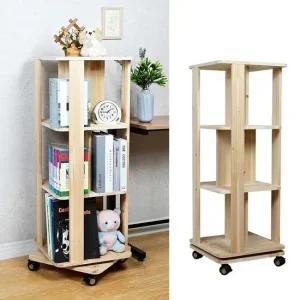 원목드림회전책장 회전판장착 바퀴장착 이동과 회전 원목회전책장 회전책꽂이 이동식책장