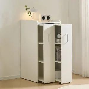 블러스 슬림 듀얼 슬라이딩 낮은 3단 책장 책꽂이 거실 수납장