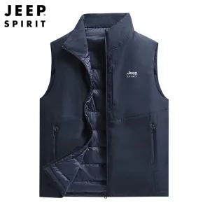 JEEP SPIRIT 남성 신상 겨울 조끼 민소매 아우터 다운 따뜻한 스탠드 칼라 조끼