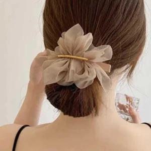 꽃 쉬폰 셔링 우아한 반머리 자동핀 헤어핀x2개 깜찍한 초등여아