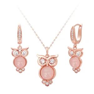 14K GOLD 골드핀 귀걸이 목걸이 주얼리 세트_로즈부엉이 42cm