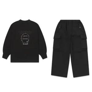 [AK수원점] [블루테일] 블랙가로절개긴팔티셔츠상하세트AZH1TS01BK/AZH1PT01BK