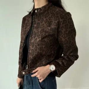 [릴룸]레오파드 스웨이드 크롭 집업 자켓