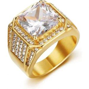 힙합 반지 남성용 아이스 아웃 빅 큐브 CZ 다이아몬드 결혼 스테인리스 스틸 래디언트 블링