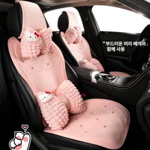 헬로키티 핑크 차량용 등받이 쿠션 인테리어 방석 세트 여성 운전자 시트 커버 선물