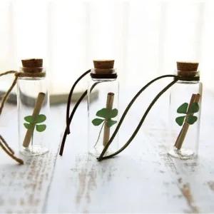 생화 네잎클로버 미니 유리병 편지 시험 합격 부적 선물 LUCKY 행운 네잎클로버 유리병편지
