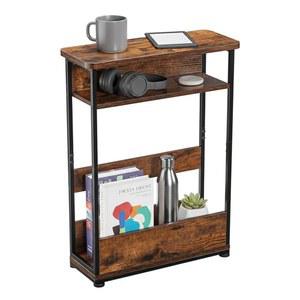 좁은 사이드 테이블, 수납 선반이 있는 3단 슬림 엔드 좁고 작은 공간을 위한 모던 소파 테이블 얇은 마른 침대 옆 매거진 랙 공간 절약/브라운