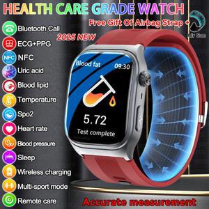 2025 새로운 업그레이드 공기 펌프 에어백 혈압 측정 스마트 시계 ECG + HRV 혈액 지방 요산 NFC 남성 여성