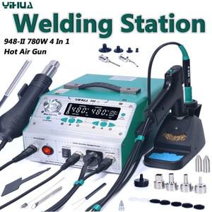 YiHua 948-II 780W 4개의 열기 총 용접 스테이션 주석 흡입 납땜 제거 수리 도구 및 LCD 디스플레이 장착