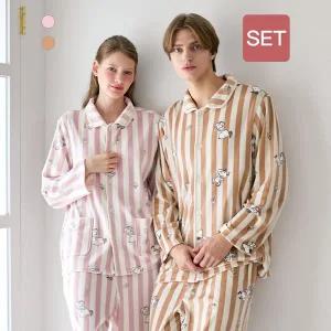 [애니바디](광주신세계)공용 밍크극세사 9부 파자마세트_스누피 스트라이프 ANJS25W92