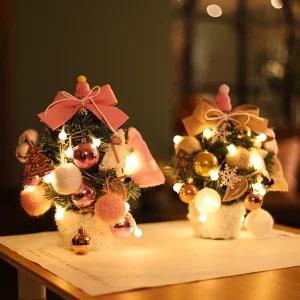 풀세트 미니 크리스마스 트리 LED 전구 오너먼트 장식 소형 나무 선물 책상
