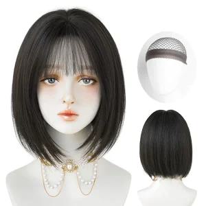 LaBella 가발 여성 통가발 시스루 뱅 스트레이트 단발 35cm