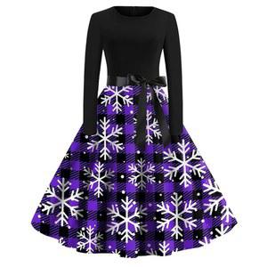 여성 크리스마스 드레스 긴팔 프롬 벨트 겨울 파티 드레스, S-2XL