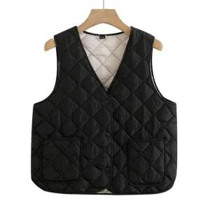 [콩심팥심]여자 가을 물결 퀼팅 패딩 라운드 경량 브이넥 조끼 패딩 조끼패딩