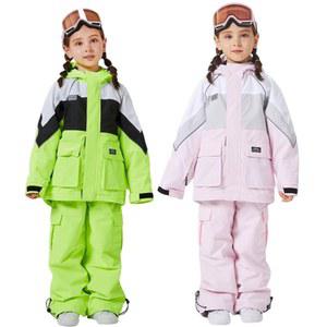 아동 스키복 여자 스노우 슈트 후드 따뜻한 방풍 방수 야외 스포츠 스노우보드 재킷 바지