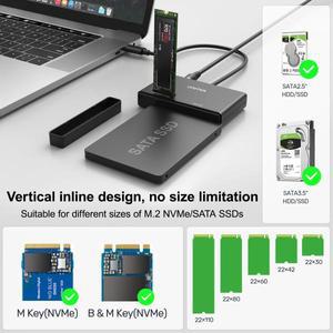 USB C 10Gbps 듀얼 SSD 어댑터 M.2 NVMe SATA 2.5인치 HDD 도크 UASP/TRIM 지원 Windows Mac Linux용 도구