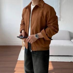 [쿼터]남자스웨이드자켓 스웨이드블루종 크롭 트러커 자켓