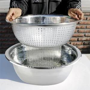 [NS홈쇼핑]대용량 스텐 다라이55+타공채반50 2종세트 김장다라이 믹싱볼 펀청바구니 소쿠리..