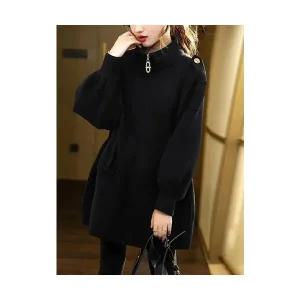 여자테일러드자켓 겨울 모직 코트 솔리드 빅사이즈 스트링 하이넥 블랙 가을 ible4