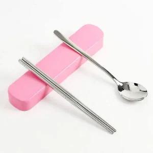 [골드스마일]휴대용 수저 핑크 슬라이드형 도시락 스텐식기 스푼