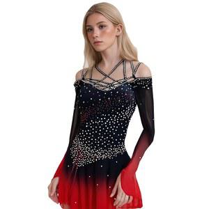 류후오 아이스 피겨 스케이팅 드레스 젬 걸스 긴팔 프로 대회 무대