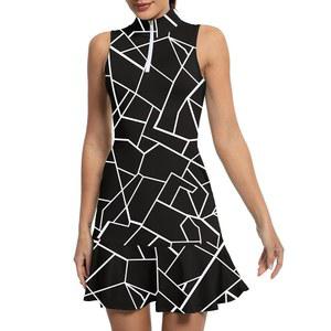 여성용 GGOV 테니스 드레스 반바지 이너 포켓 민소매 지퍼 업 스탠드 칼라 운동용 운동복