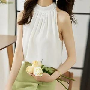 셔링 여름 나시 홀터넥 민소매블라우스 쉬폰 (496TB)