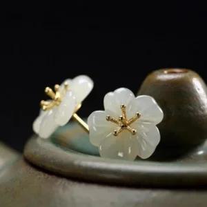 원석비즈 꽃 상감 귀걸이 옥 S925귀걸이 S925 (48zxb)