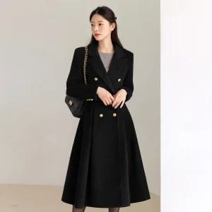 [시크라인] (~XXL까지) 카솔민 카라 더블버튼 울 플레어 코트 겨울 하객룩 오피스룩 모임룩 격식룩 연말룩 빅사이즈