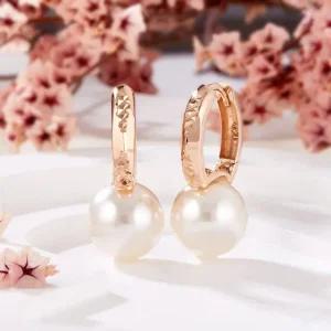 [비앤비골드] 18K 핵진주 10mm 크로스컷 원터치 귀걸이 한쌍 PNE42319