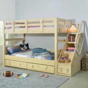 [무료배송] 하이디 슈퍼싱글 원목이층침대 계단측면형 메모리폼매트포함 하부서랍포함