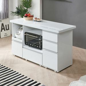 미시바 프리미엄 아일랜드식탁, 바디 하이그로시, 상판 인조대리석, 홈바, 광파 오븐렌지, 전기밥솥 수납.