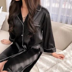 (긴팔) 샤무즈 실크 원피스 잠옷 파자마 홈웨어