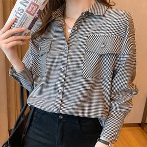 [패션시그널]양포켓 체크셔츠 블라우스