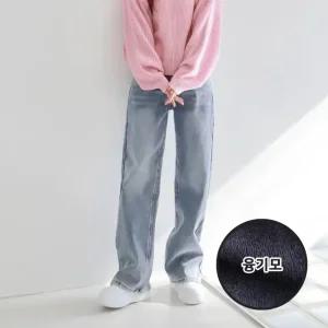 수비진 융기모 허리스판 와이드/여성청바지/여성기모청바지