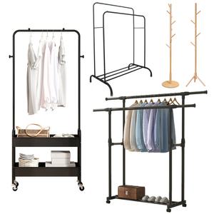 이동식 옷걸이 행거 스탠드 2단 3단 철제 원목 옷가게 수납 선반 바퀴 스탠딩 헹거 행가 폴 나무 가방 모자